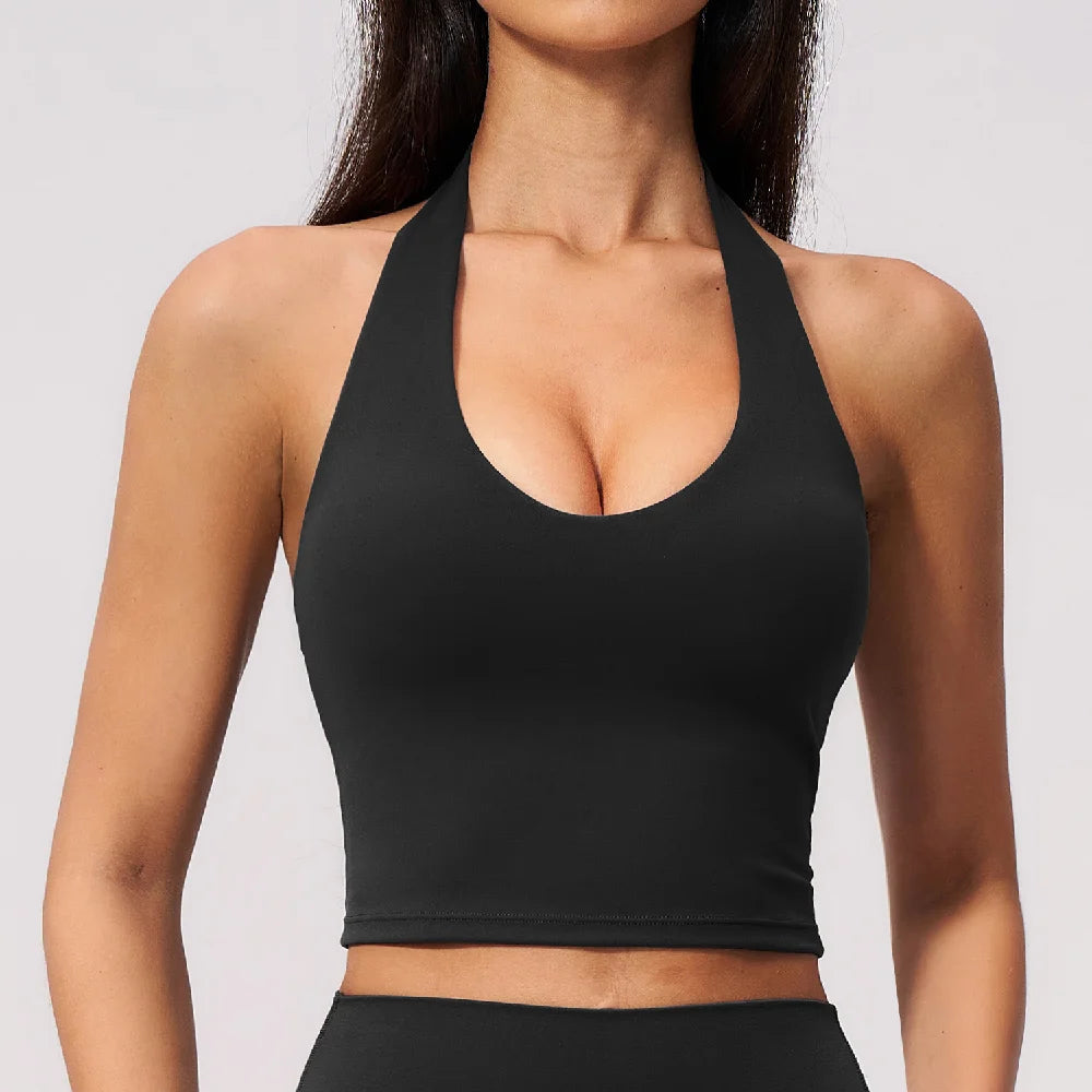 Summer New Yoga Bra Women Sports Shockproof Bra Sexy V-Neck Fitness Underwear Female Backless Sports Bra Gym Push Up Workout Top