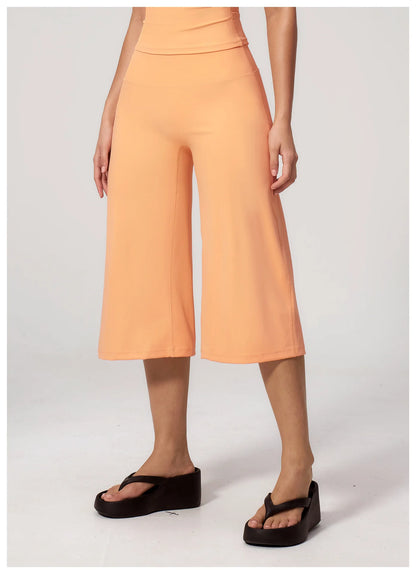 Summer Sports Pants Women Capri Pants Wide Leg Yoga Cropped High Waist Workout Seven Pant Female Running Legging Fitness Shorts