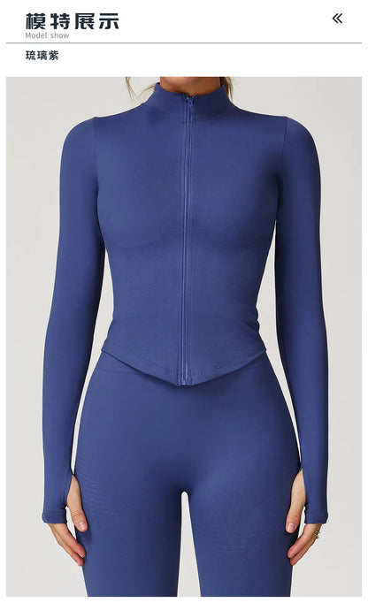 Outdoor Sports Long Sleeved Women's Slim Yoga Quick Dry Tight Fitting Quick Drying Stand Up Collar Jacket Running Fitness Jacket
