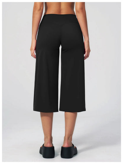 Summer Sports Pants Women Capri Pants Wide Leg Yoga Cropped High Waist Workout Seven Pant Female Running Legging Fitness Shorts
