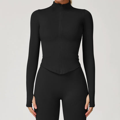 Outdoor Sports Long Sleeved Women's Slim Yoga Quick Dry Tight Fitting Quick Drying Stand Up Collar Jacket Running Fitness Jacket