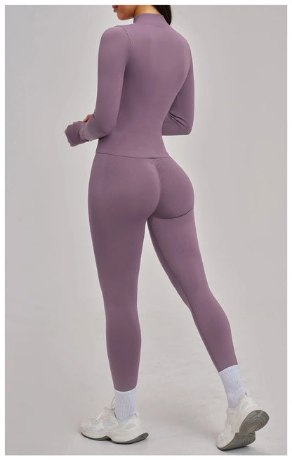 Women Zipper Yoga Long Sleeve Seamless Crop Tops Female Gym Jacket Yoga T-shirts Solid Sports Top Running Workout Athletic Wear