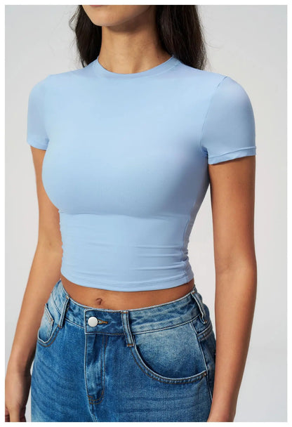 Summer Gym Crop Tops Women Yoga T-shirts Fitness Short Sleeved Workout Shirts Gym Sports Shirts Female Running Active Yoga Wea