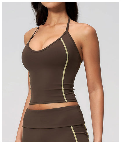 Summer Sports Tops Women's Halter Neck Vest Workout Shockproof Underwear Breathable Running Cycling Bra Gym Clothes Yoga Vest