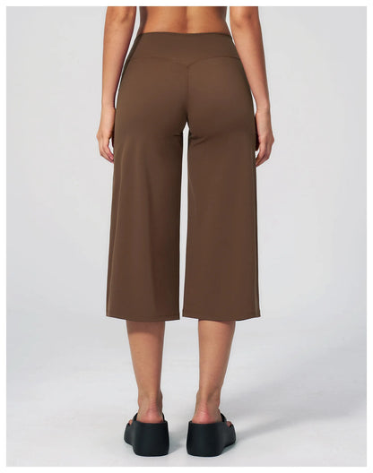 Summer Sports Pants Women Capri Pants Wide Leg Yoga Cropped High Waist Workout Seven Pant Female Running Legging Fitness Shorts