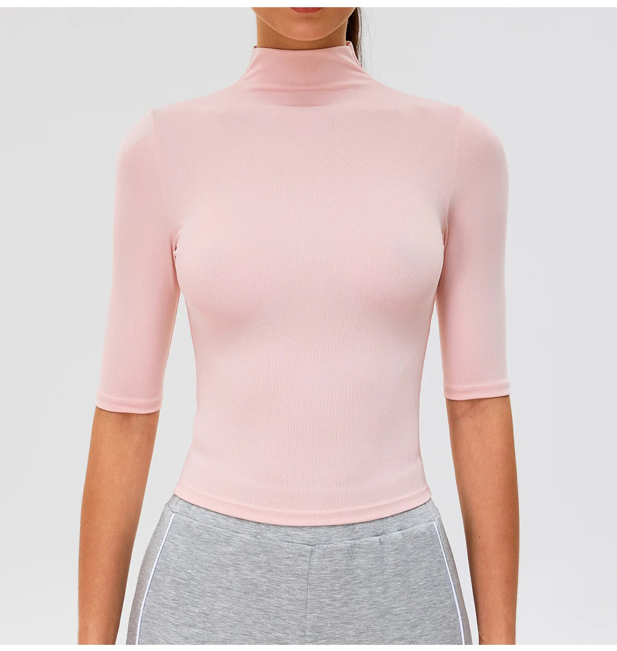 2026 New Edition Women's Sports Running Sweat Absorbing Skinny Yoga Clothes Quick Drying Clothes Short High Neck Sleeved T-shirt