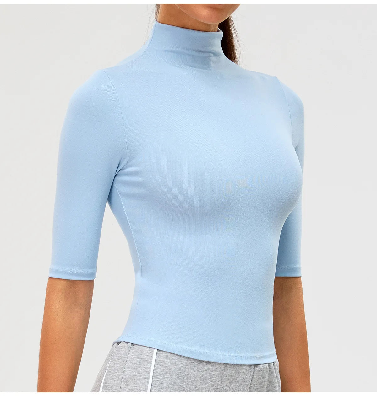 2026 New Edition Women's Sports Running Sweat Absorbing Skinny Yoga Clothes Quick Drying Clothes Short High Neck Sleeved T-shirt