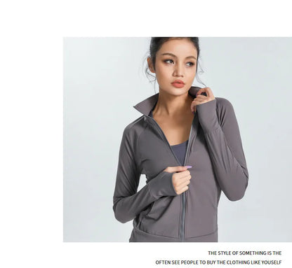 New Women's Slim Fit Lightweight Jackets Women's Full Zip-up Yoga Sports Running Jacket with Thumb Holes for Workout