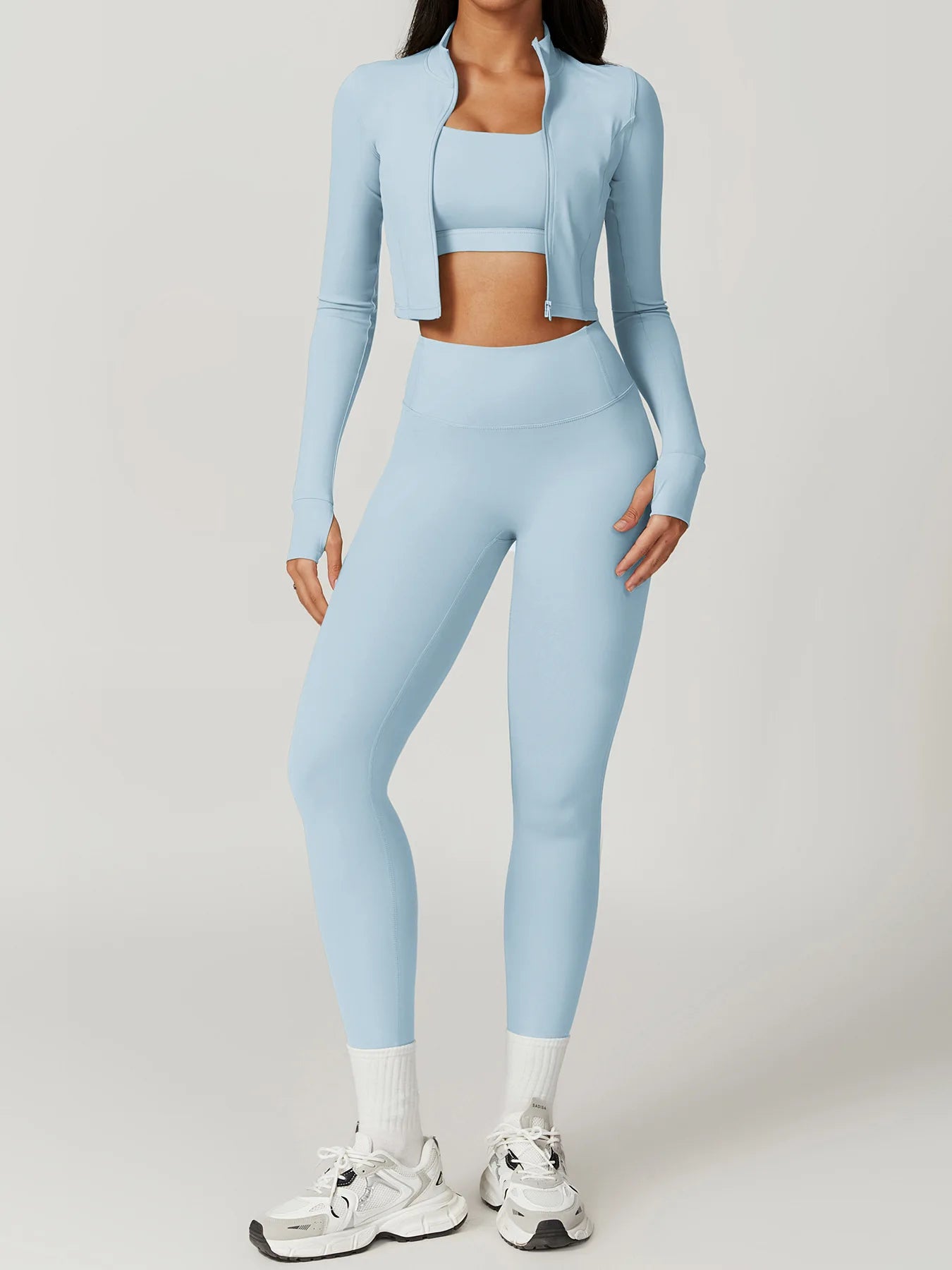 Zipper Cardigan Stand Up Collar Jacket Outdoor Sports Long Sleeved Women Slim Yoga Clothes Quick Dry Running Fitness Jacket Top
