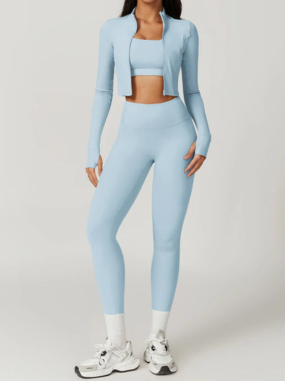 Zipper Cardigan Stand Up Collar Jacket Outdoor Sports Long Sleeved Women Slim Yoga Clothes Quick Dry Running Fitness Jacket Top