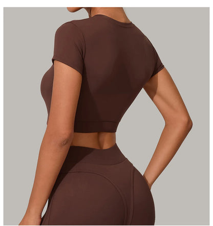 Women Yoga Top Sport T-Shirts Exercise Fitness Clothes Short Sleeve Yoga Shirt Gym Top Running Quick Drying Workout Sport Top