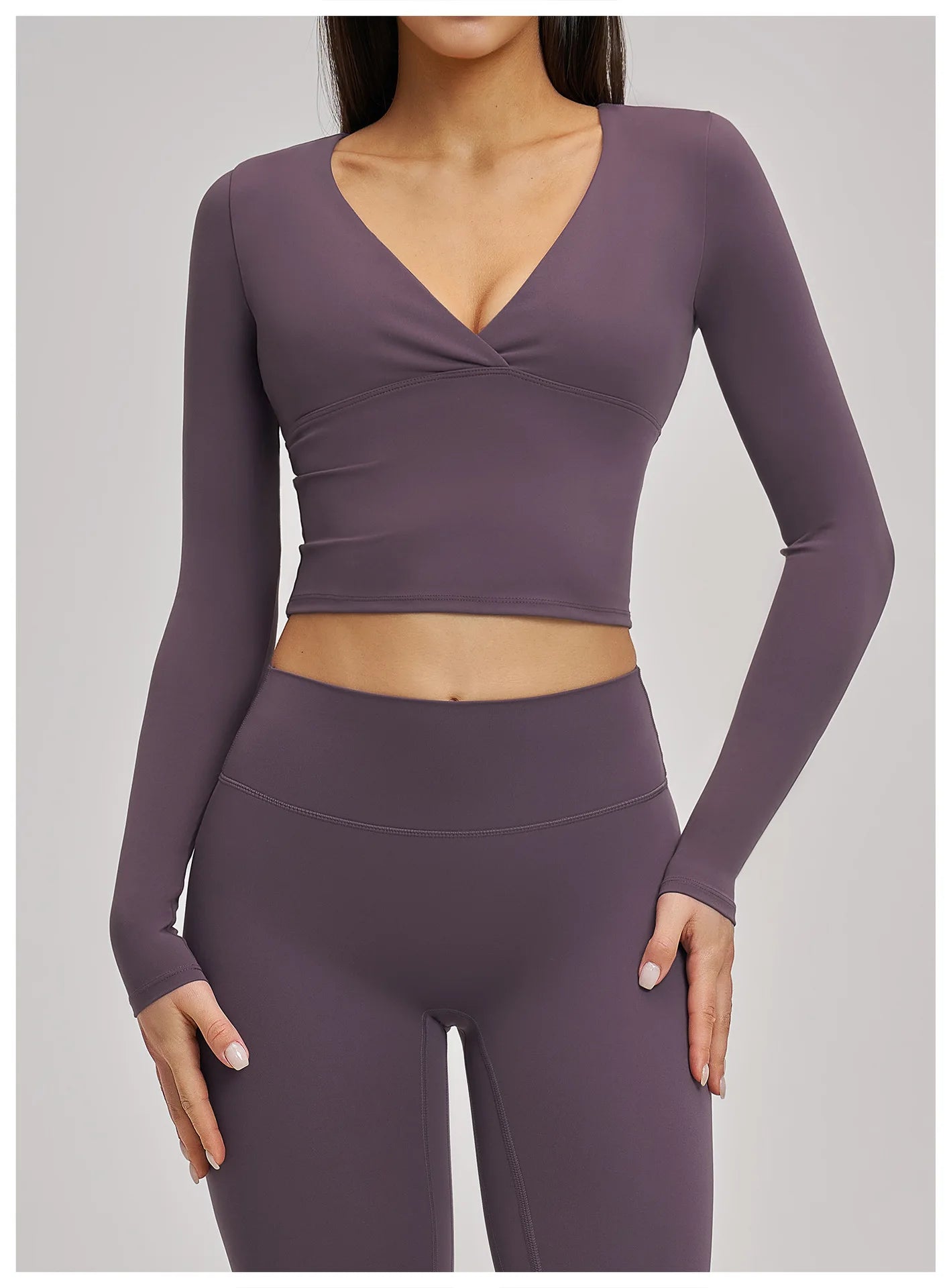 Women's Yoga T-Shirt Deep V Long Sleeve Sports Tops Gym Workout Shirts Breathable Fitness Yoga Top Female Running Push Up Shirts