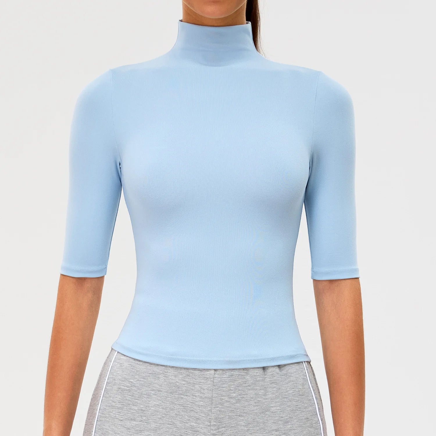 2026 New Edition Women's Sports Running Sweat Absorbing Skinny Yoga Clothes Quick Drying Clothes Short High Neck Sleeved T-shirt