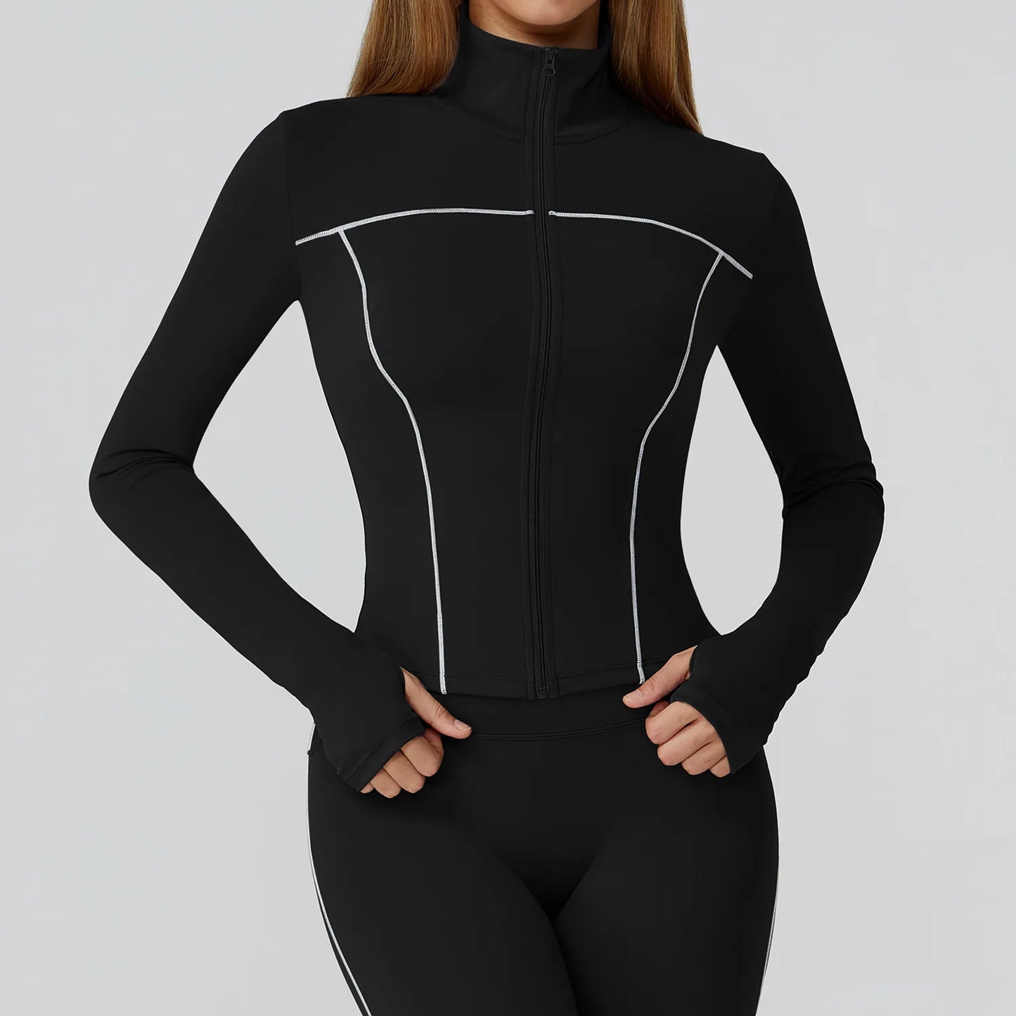 Women Zip Fitness Clothes Long Sleeve Sports Jacket Stand-up Collar Yoga Shirt Quick Dry Gym Top Outdoors Sunscreen Running Coat