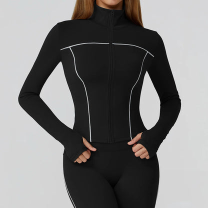 Women Zip Fitness Clothes Long Sleeve Sports Jacket Stand-up Collar Yoga Shirt Quick Dry Gym Top Outdoors Sunscreen Running Coat