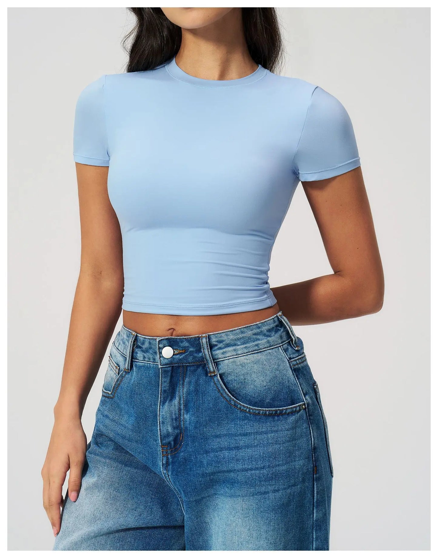 Summer Gym Crop Tops Women Yoga T-shirts Fitness Short Sleeved Workout Shirts Gym Sports Shirts Female Running Active Yoga Wea