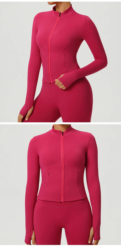 Fitness Sport Women's Zipper Long-sleeved Quick-drying Training Yoga Gym Clothing Clothes Summer Running Breathable Slim Fit Top