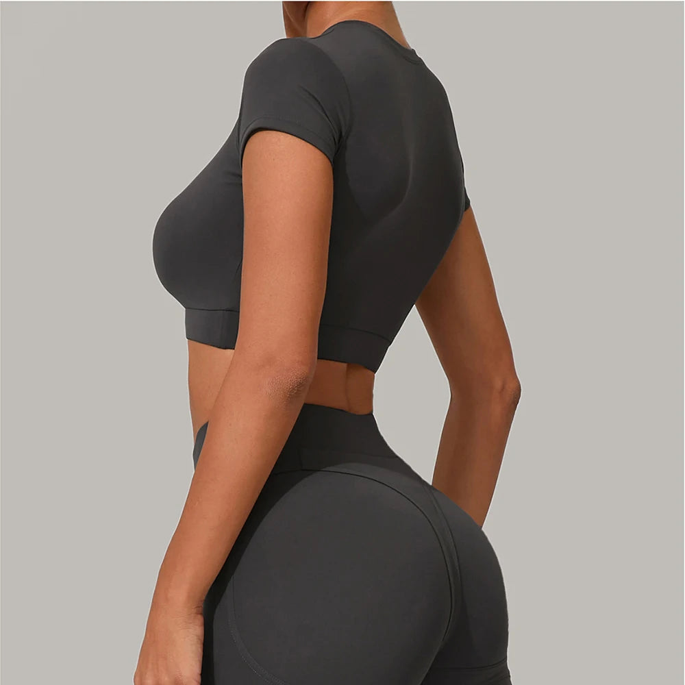 Women Yoga Top Sport T-Shirts Exercise Fitness Clothes Short Sleeve Yoga Shirt Gym Top Running Quick Drying Workout Sport Top