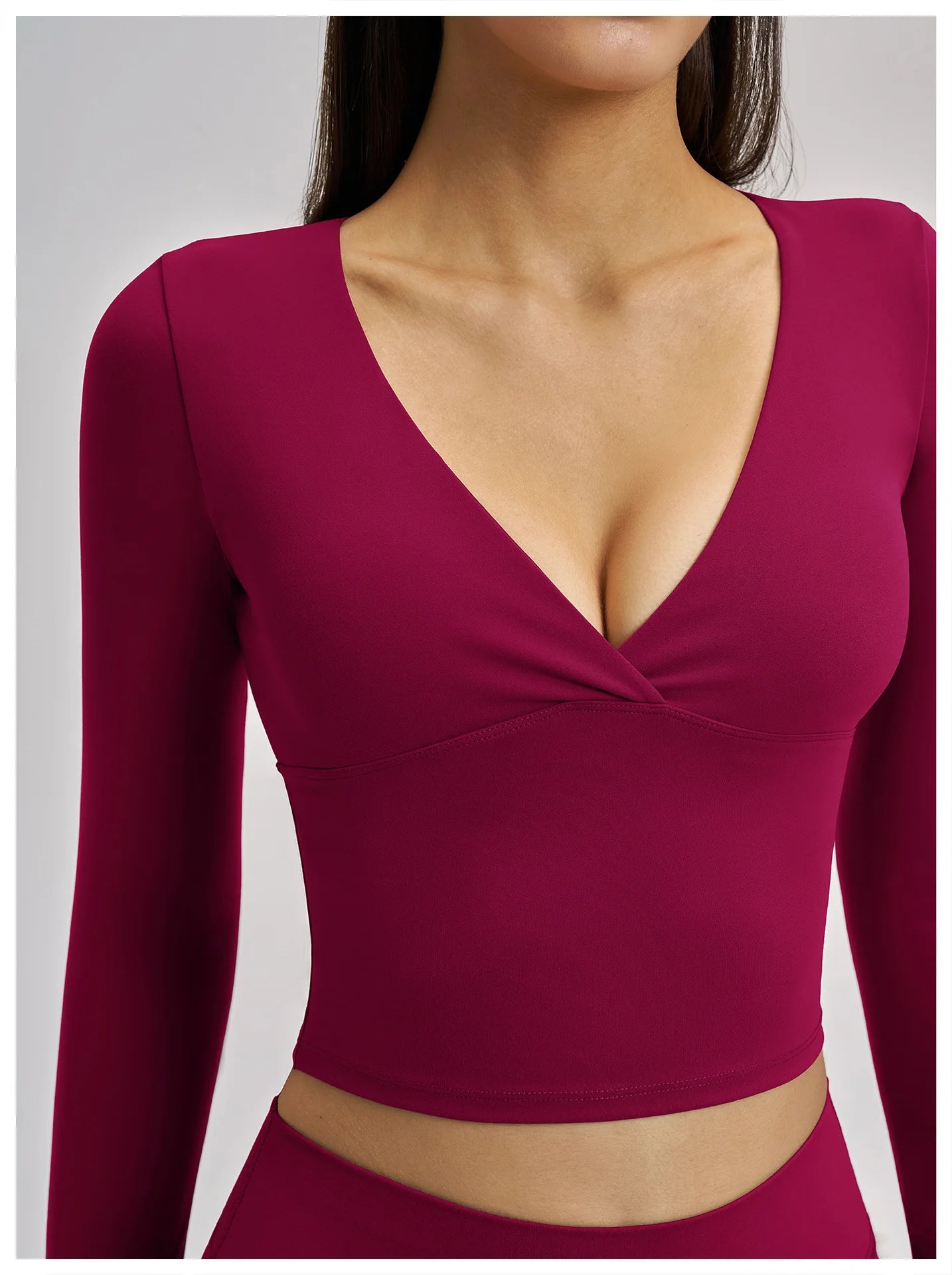 Women's Yoga T-Shirt Deep V Long Sleeve Sports Tops Gym Workout Shirts Breathable Fitness Yoga Top Female Running Push Up Shirts
