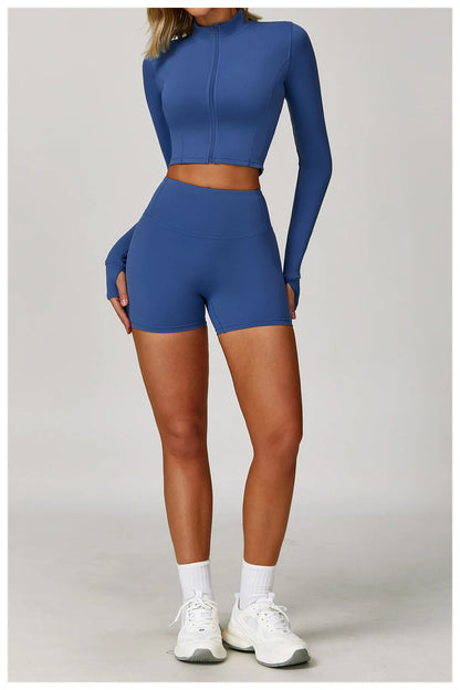 Zipper Cardigan Stand Up Collar Jacket Outdoor Sports Long Sleeved Women Slim Yoga Clothes Quick Dry Running Fitness Jacket Top