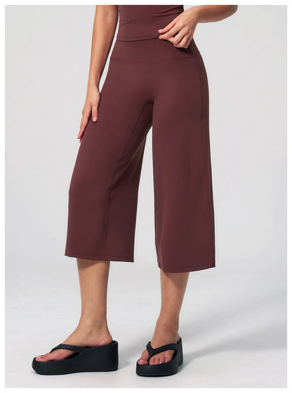 Summer Sports Pants Women Capri Pants Wide Leg Yoga Cropped High Waist Workout Seven Pant Female Running Legging Fitness Shorts