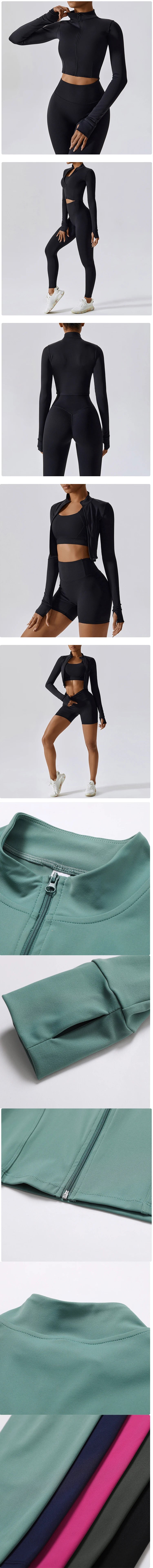 Zipper Cardigan Stand Up Collar Jacket Outdoor Sports Long Sleeved Women Slim Yoga Clothes Quick Dry Running Fitness Jacket Top