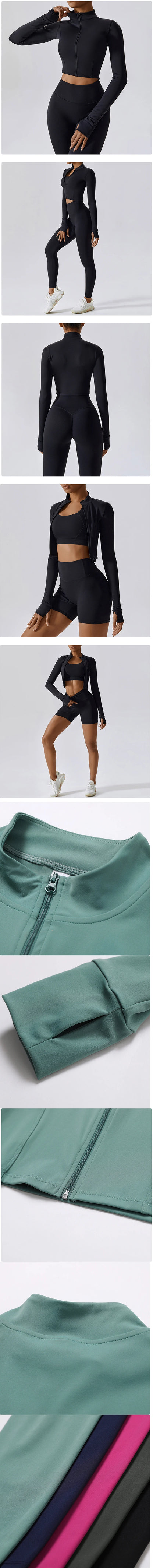 Zipper Cardigan Stand Up Collar Jacket Outdoor Sports Long Sleeved Women Slim Yoga Clothes Quick Dry Running Fitness Jacket Top