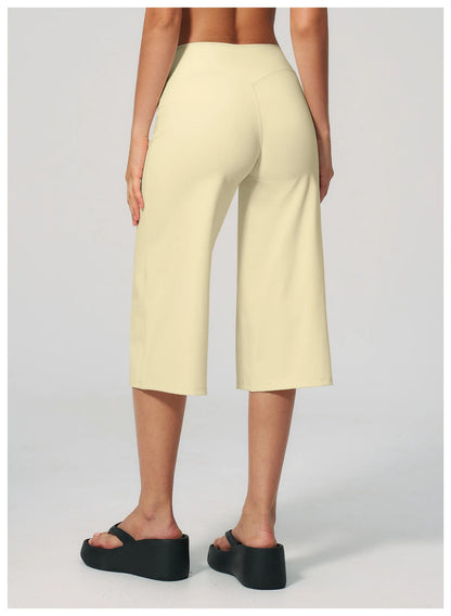 Summer Sports Pants Women Capri Pants Wide Leg Yoga Cropped High Waist Workout Seven Pant Female Running Legging Fitness Shorts