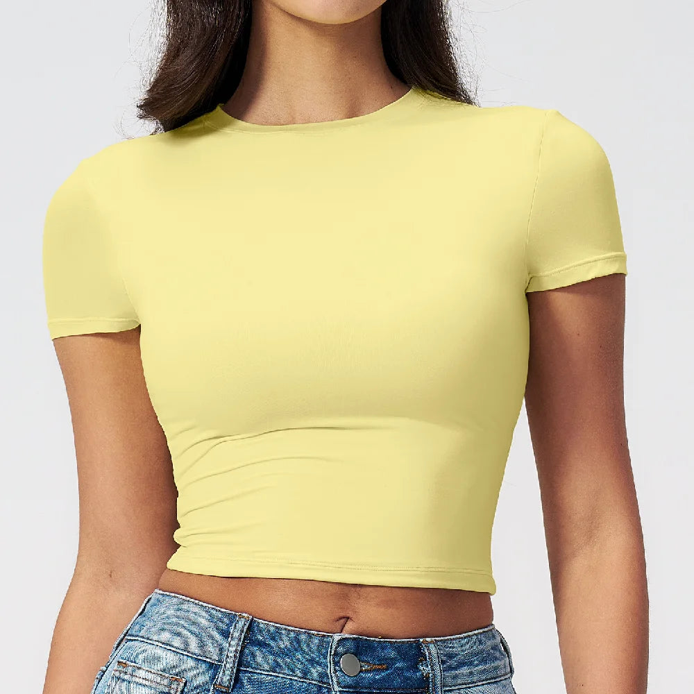 Summer Gym Crop Tops Women Yoga T-shirts Fitness Short Sleeved Workout Shirts Gym Sports Shirts Female Running Active Yoga Wea