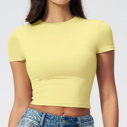 Summer Gym Crop Tops Women Yoga T-shirts Fitness Short Sleeved Workout Shirts Gym Sports Shirts Female Running Active Yoga Wea
