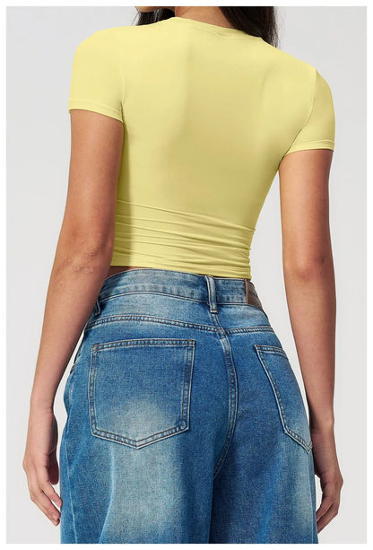 Summer Gym Crop Tops Women Yoga T-shirts Fitness Short Sleeved Workout Shirts Gym Sports Shirts Female Running Active Yoga Wea