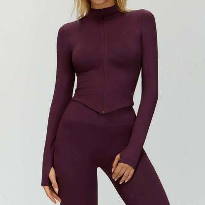 Outdoor Sports Long Sleeved Women's Slim Yoga Quick Dry Tight Fitting Quick Drying Stand Up Collar Jacket Running Fitness Jacket