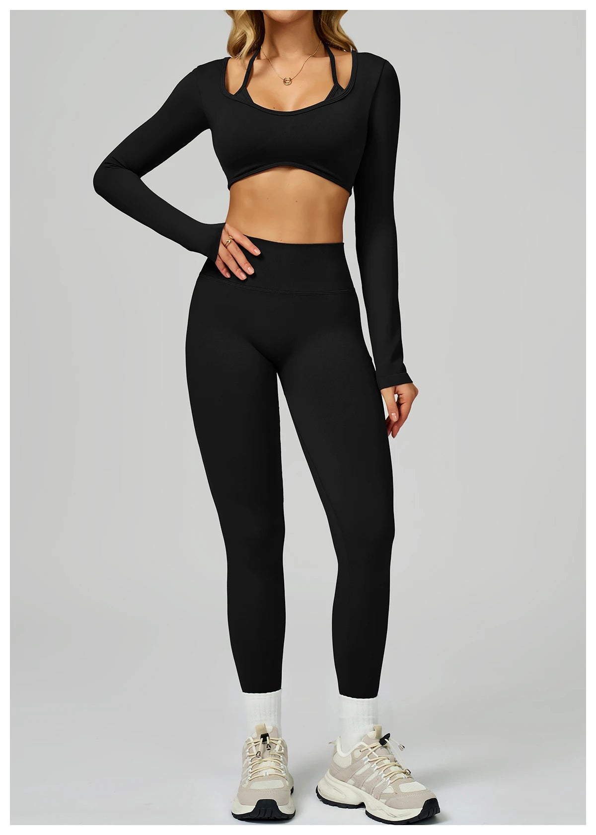 Seamless Yoga Shirts For Women Ribbed Long Sleeve Gym Clothes Fitness Running Workout Dry Fit Breathable High Elastic Sports Top