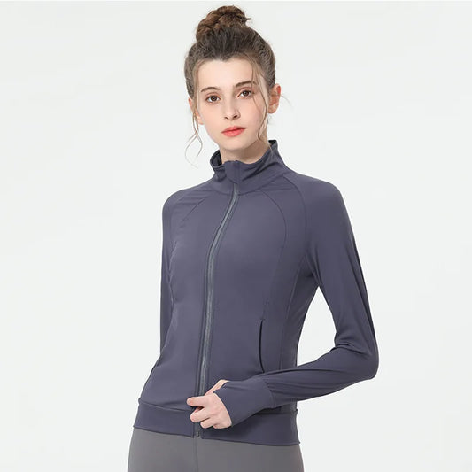 New Women's Slim Fit Lightweight Jackets Women's Full Zip-up Yoga Sports Running Jacket with Thumb Holes for Workout