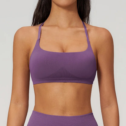 Summer Seamless Yoga Bra Women Fitness Workout Top Cross Back Strap Sports Underwear Female Breathable Running Cycling Gym Top