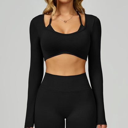 Seamless Yoga Shirts For Women Ribbed Long Sleeve Gym Clothes Fitness Running Workout Dry Fit Breathable High Elastic Sports Top