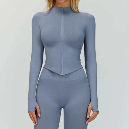 Outdoor Sports Long Sleeved Women's Slim Yoga Quick Dry Tight Fitting Quick Drying Stand Up Collar Jacket Running Fitness Jacket