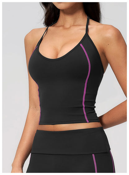 Summer Sports Tops Women's Halter Neck Vest Workout Shockproof Underwear Breathable Running Cycling Bra Gym Clothes Yoga Vest