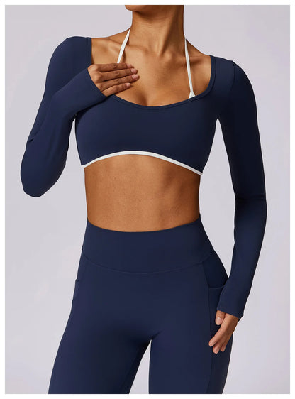 Women's Solid Sport Shirts High Elastic Gym Yoga Top Breathable Long Sleeve Yoga Top Slim Fitness Sports Dry Sportswear Yoga Top