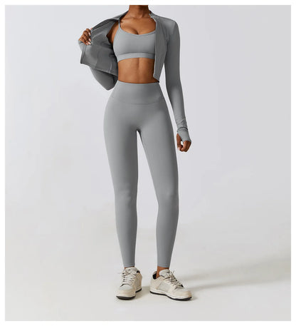 Zipper Cardigan Stand Up Collar Jacket Outdoor Sports Long Sleeved Women Slim Yoga Clothes Quick Dry Running Fitness Jacket Top