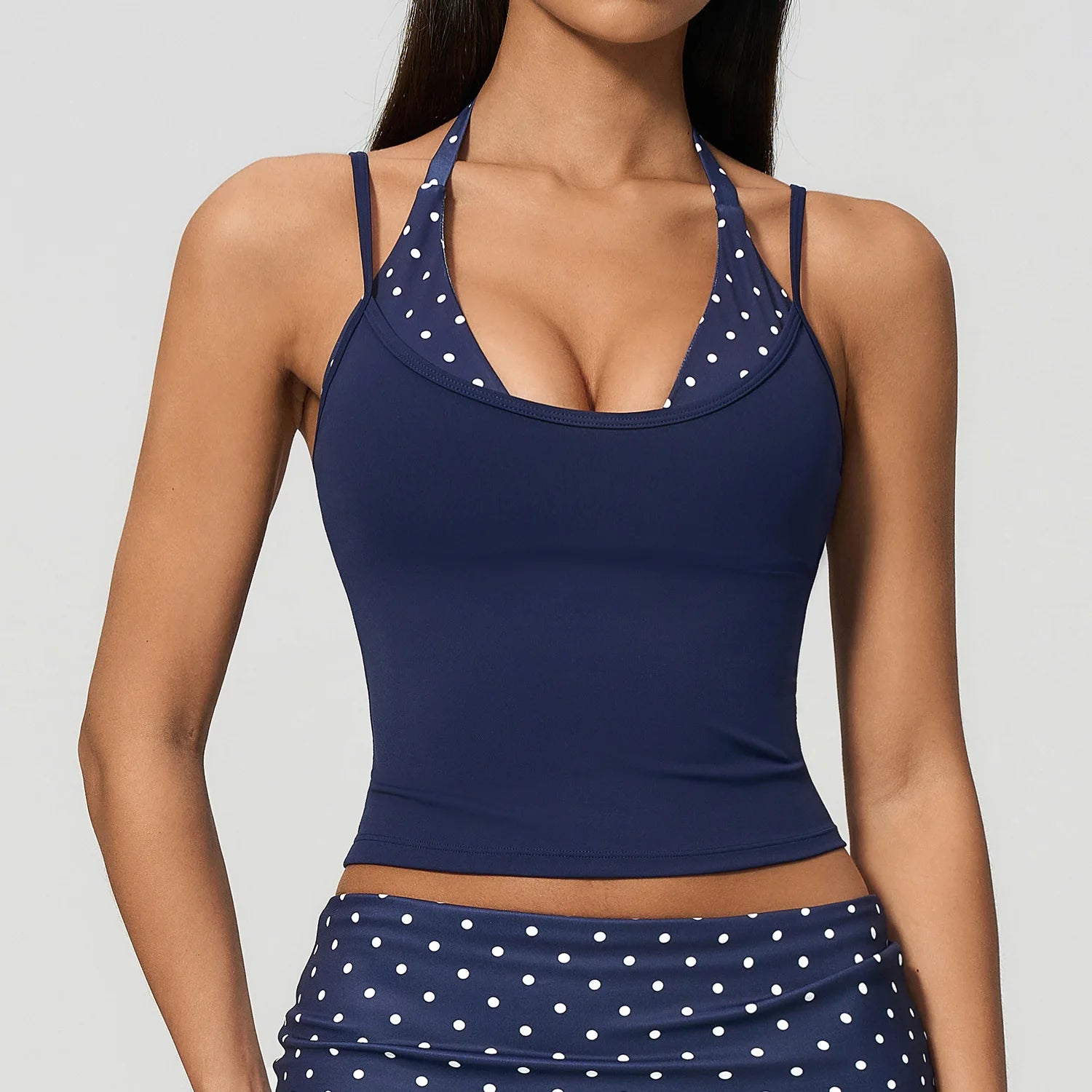 Polka Dot Yoga Tank Top Shockproof Striped Fitness Bra Gym Workout Vest Breathable Sport Top Halter Beautiful Back Sport Vest