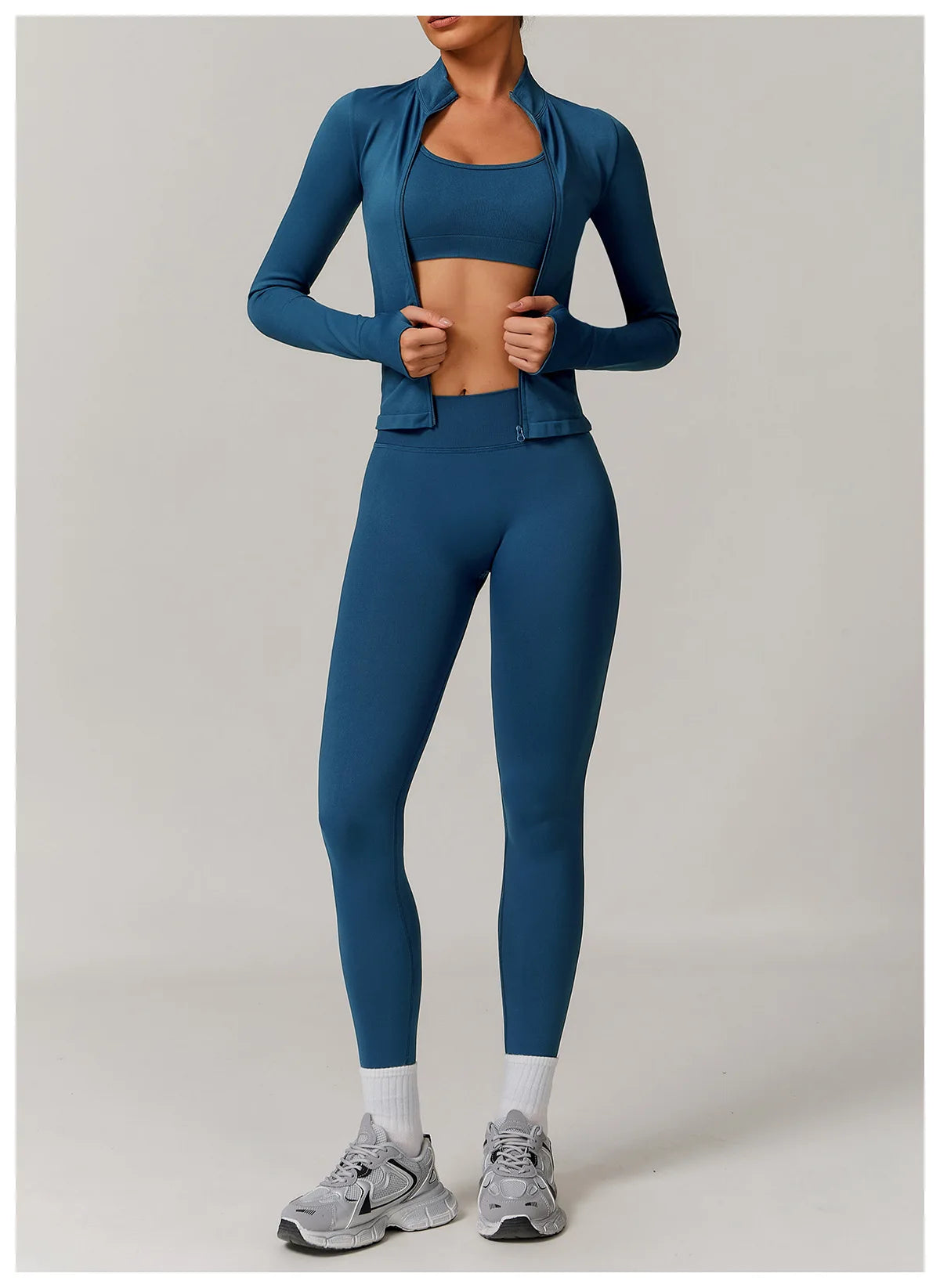 Women Zipper Yoga Long Sleeve Seamless Crop Tops Female Gym Jacket Yoga T-shirts Solid Sports Top Running Workout Athletic Wear