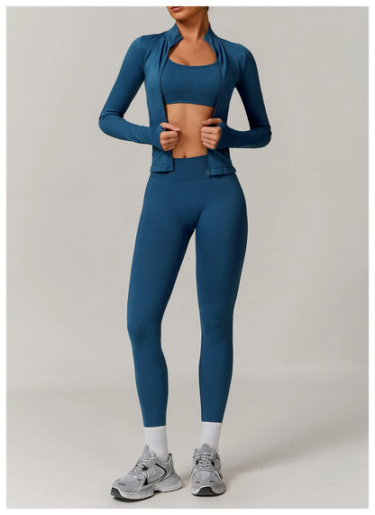 Women Zipper Yoga Long Sleeve Seamless Crop Tops Female Gym Jacket Yoga T-shirts Solid Sports Top Running Workout Athletic Wear