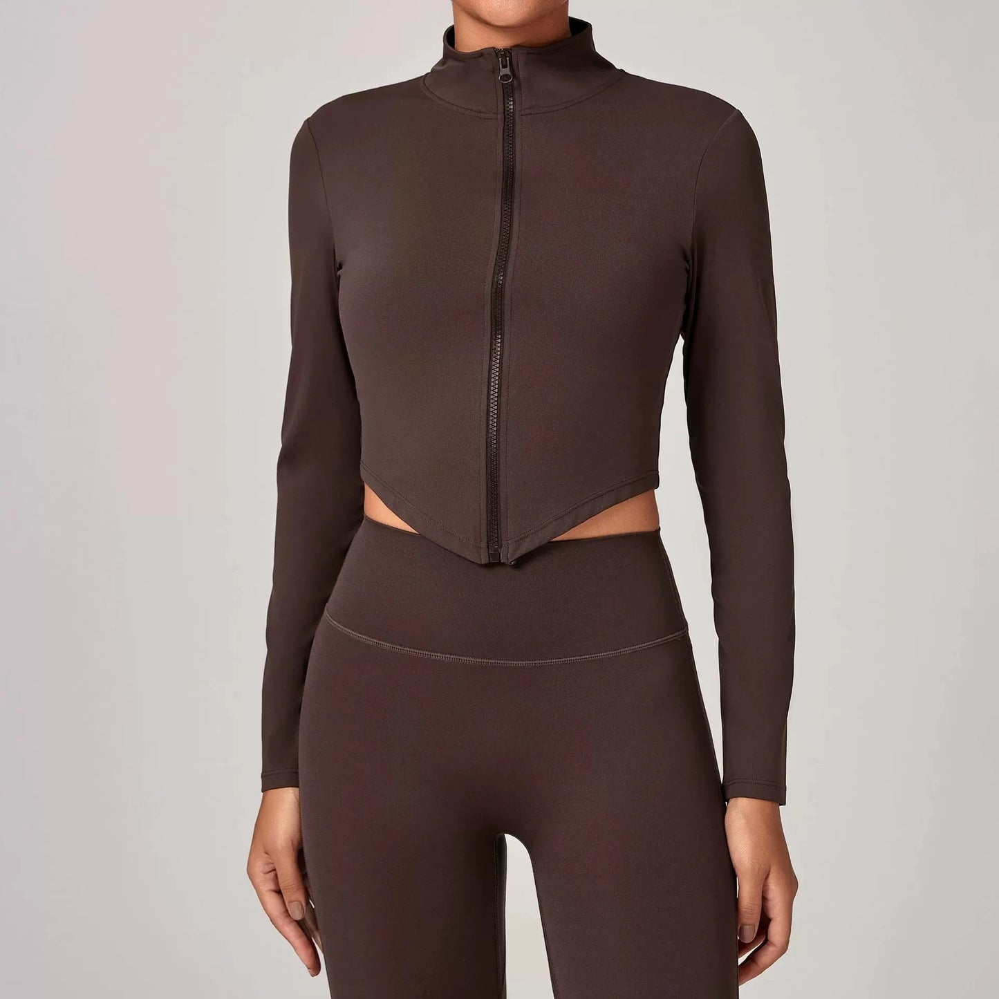 Sportswear Woman Gym Long Sleeved Women Slim Yoga Clothe Running Fitness Quick Dry Zipper Cardigan Stand Up Collar Sports Jacket