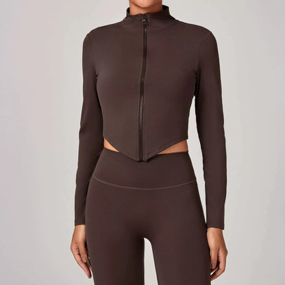 Sportswear Woman Gym Long Sleeved Women Slim Yoga Clothe Running Fitness Quick Dry Zipper Cardigan Stand Up Collar Sports Jacket
