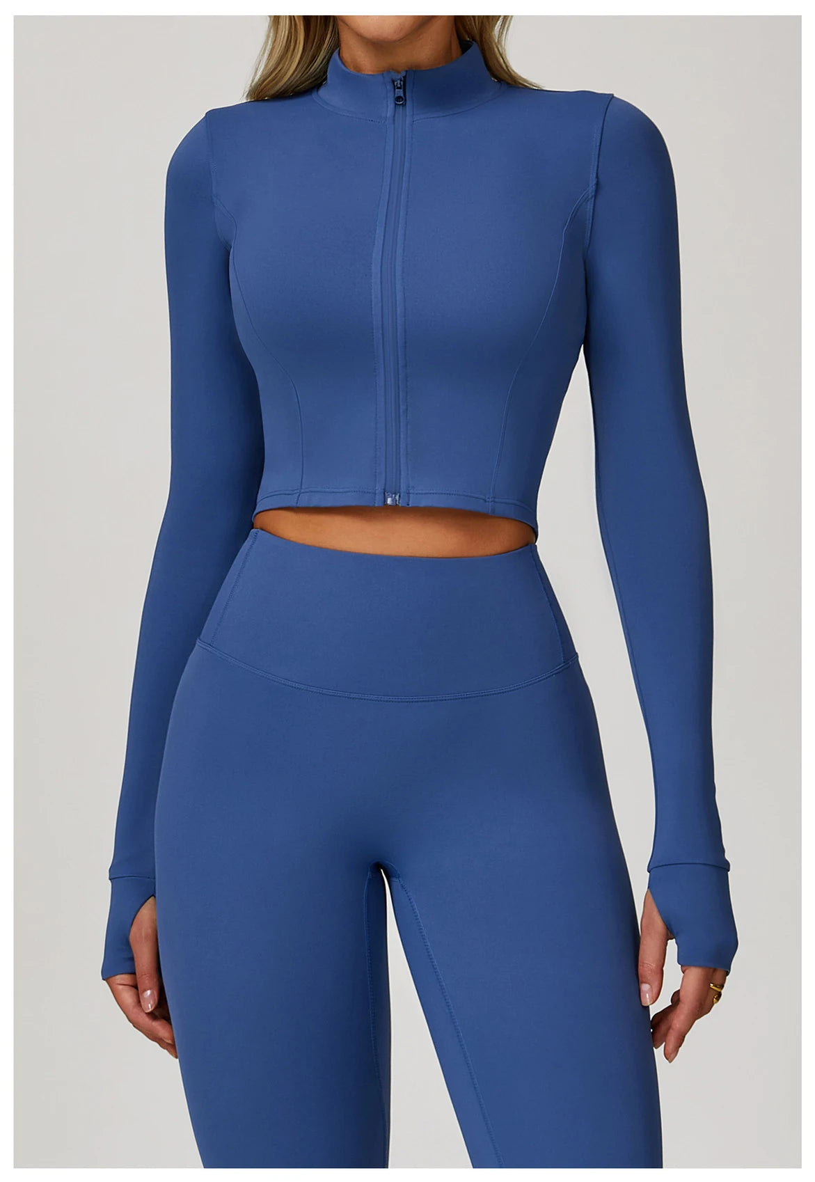 Zipper Cardigan Stand Up Collar Jacket Outdoor Sports Long Sleeved Women Slim Yoga Clothes Quick Dry Running Fitness Jacket Top