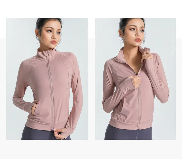 New Women's Slim Fit Lightweight Jackets Women's Full Zip-up Yoga Sports Running Jacket with Thumb Holes for Workout