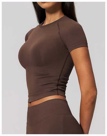 Yoga Shirts Women Seamless Fitness Short Sleeve Top Gym Workout Yoga T-Shirts Quick Dry Breathable Cycling Running Sport Tee Top