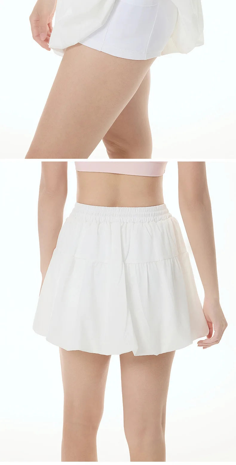 Women Yoga Puff Skirt Women Tennis Pleated Skirt with Inner Lining High Waist Double Layer Design Sport Sexy Fitness Yoga Shorts