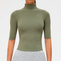 2026 New Edition Women's Sports Running Sweat Absorbing Skinny Yoga Clothes Quick Drying Clothes Short High Neck Sleeved T-shirt